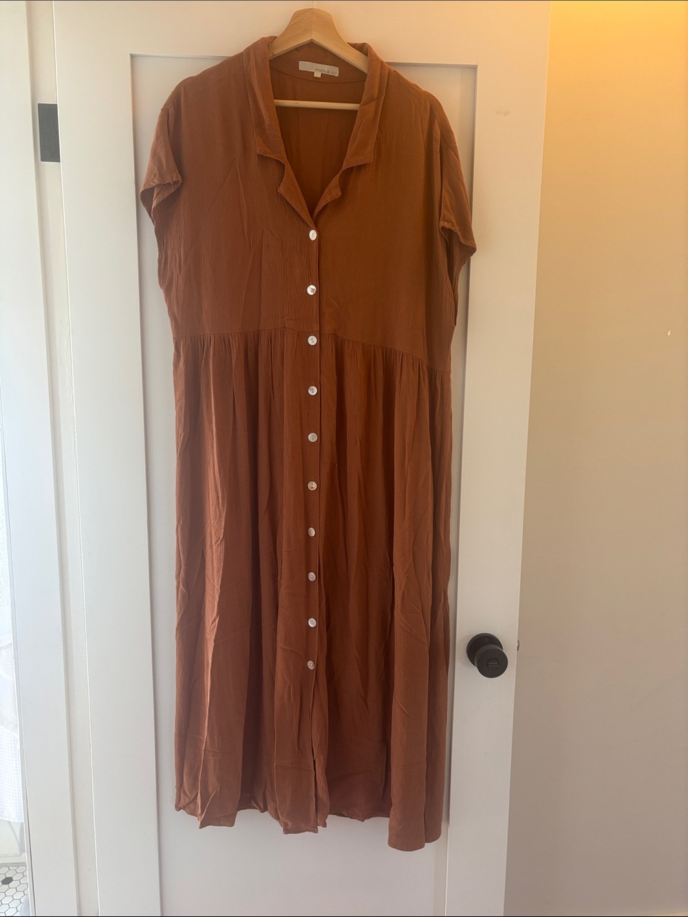 Womens Rust Button-Front Midi Dress